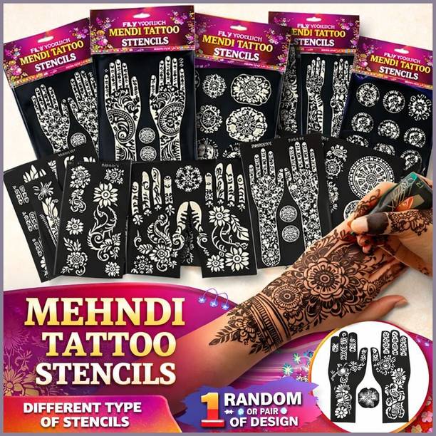 Kaworas Simple Mehndi Stencil for Hand Design Easy Henna Tattoo Stickers 1 Pair Set