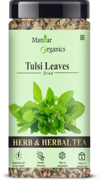 ManHar Organics Tulsi Leaves Jar 45gm | Queen of Herbs | Dried Tulsi Leaves | Holy Basil Tulsi Herbal Tea Pouch