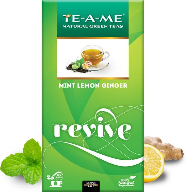 TE-A-ME Revive Pack of 1 Mint, Lemon, Ginger Green Tea Bags Box
