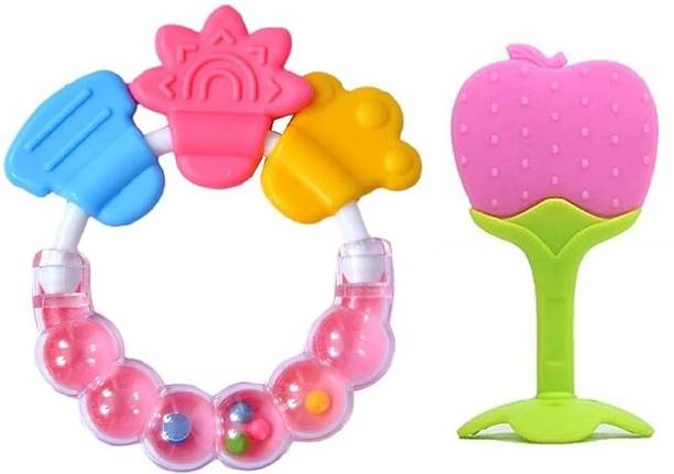 Vadhavan Silicone Fruit Shape Teether Rattle Teether Toy for Infant, Babies,Combo Teether