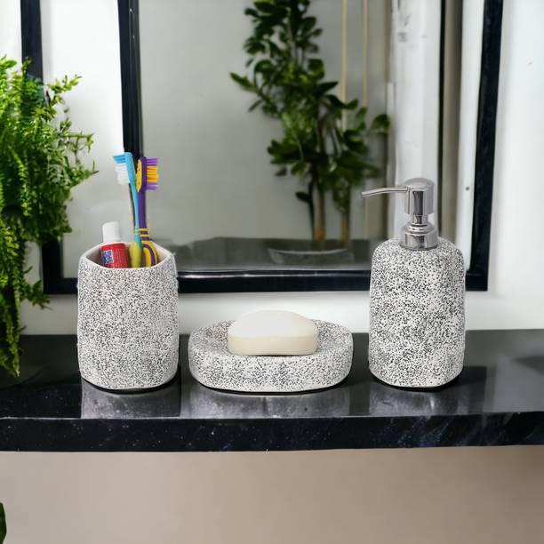 The Transit Story Hand-Painted Liquid Soap Dispenser, Soap Case & Toothbrush Holder Rust-Proof Ceramic Bathroom Set