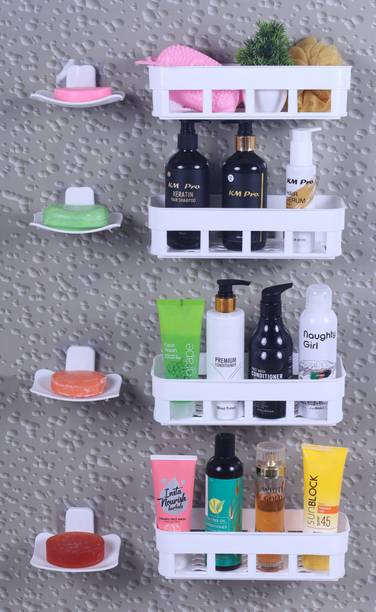 WORA 8PC Plastic New Bathroom Shower Shempu,Sabun Storage Rack Stand Holder Plastic Wall Shelf