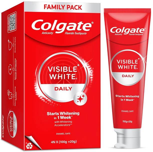 Colgate Visible White Teeth Whitening Toothpaste, Protects Enamel, Removes Stain 4x100g Toothpaste