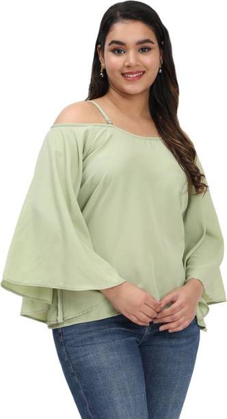 LINGRA Casual Self Design Women Light Green Top