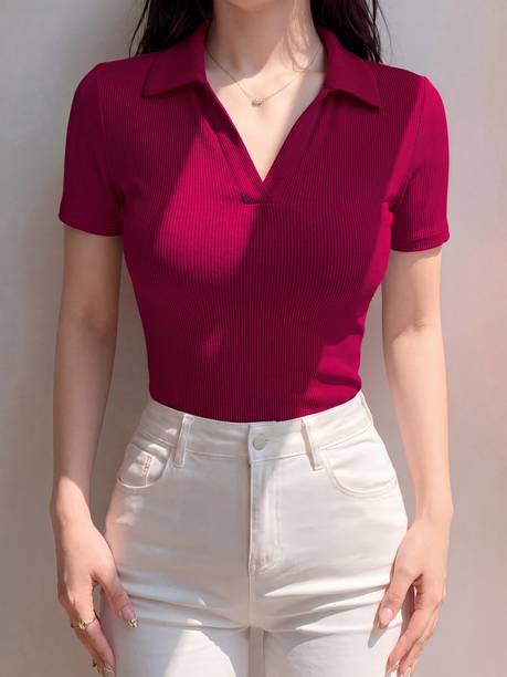 Maheshvi Casual Regular Sleeves Self Design Women Maroon Top