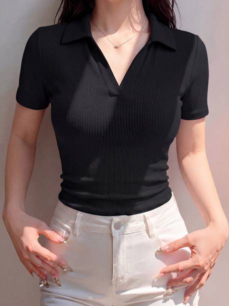 Maheshvi Casual Regular Sleeves Self Design Women Black Top