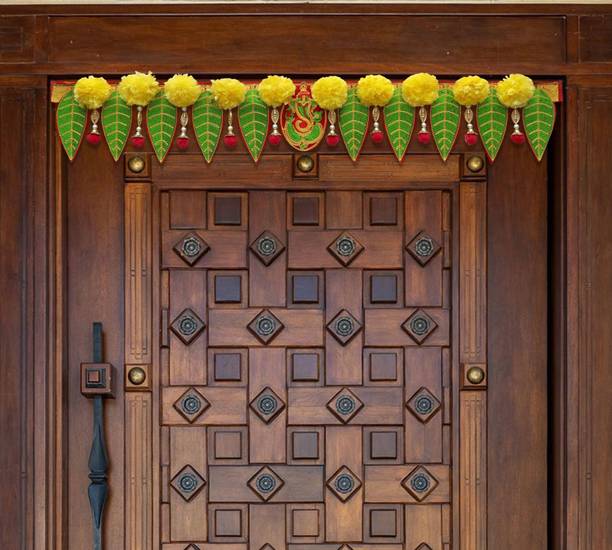 Jack Lawrence Ganesh pan Toran With Artificial Lemon Yellow Marigold Flower Door Toran Toran