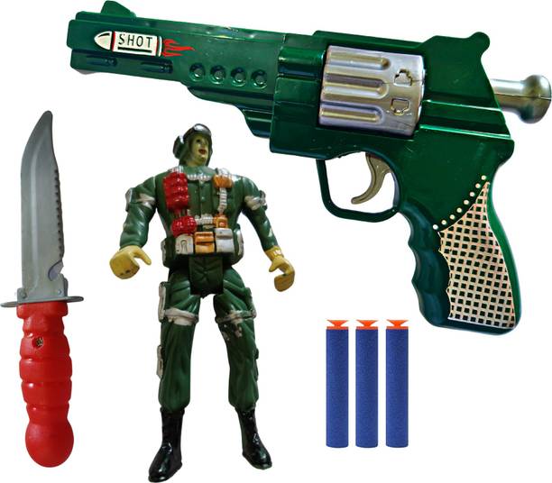 Toy Cloud Soft Blaster Pistol Toy Gun with 3 Safe Foam Bullets with Army Soldier & Knife Guns & Darts