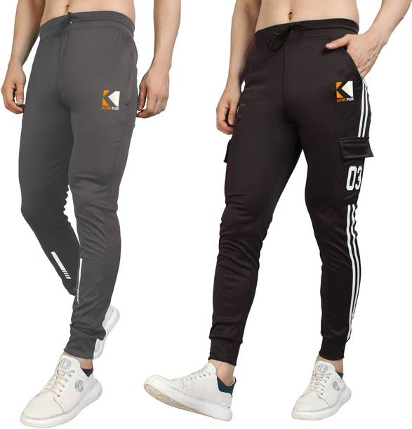 Pack of 2 Men Printed, Striped Grey, Black Track Pants