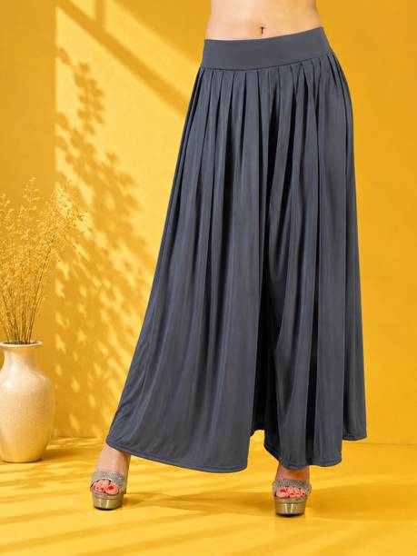 Women Flared Grey Lycra Blend Trousers