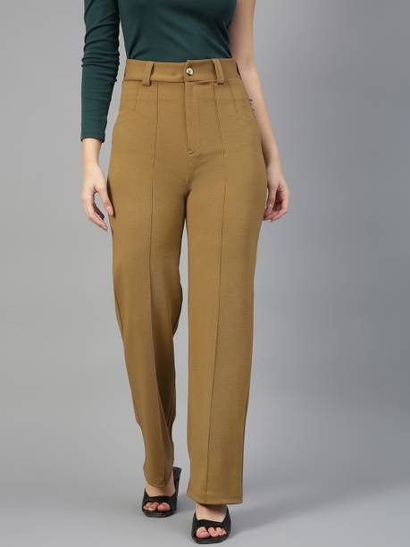 Women Regular Fit Brown Viscose Rayon Trousers