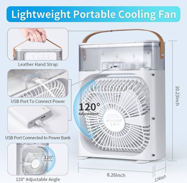 TECHEL SKE-Portable Humidifier Big Mist Fan for Home CGX54 Big Mist Fan with Water Spray, 7 Color LED GSD54 USB Air Cooler