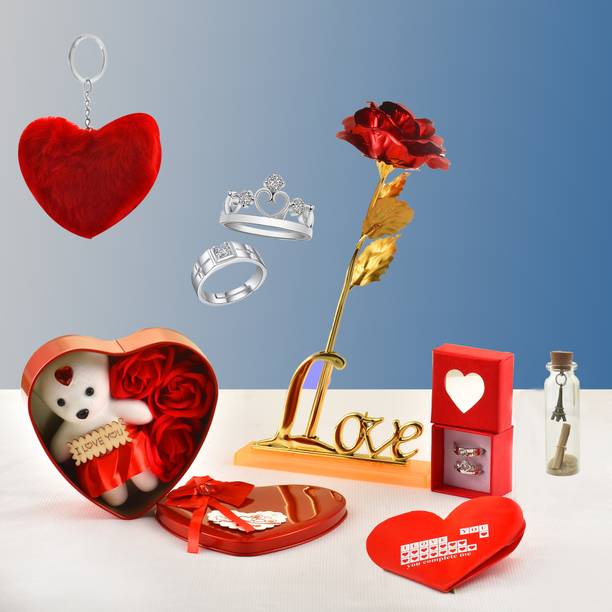 SJS STORE Artificial Flower, Jewellery, Keychain, Message Pills, Soft Toy, Greeting Card Gift Set