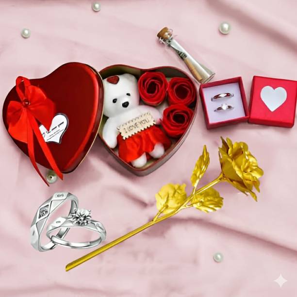LoveGift Artificial Flower, Soft Toy, Jewellery, Message Pills, Gift Box Gift Set