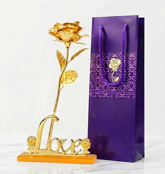 LoveGift Golden Rose with LOVE Stand | Love Gift for Girlfriend, Wife Gold Rose Artificial Flower