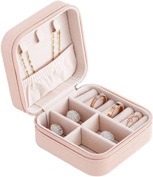 kunjsale Jewellery Organiser PU Leather Zipper Portable Storage Box Jewelry Box Vanity Box