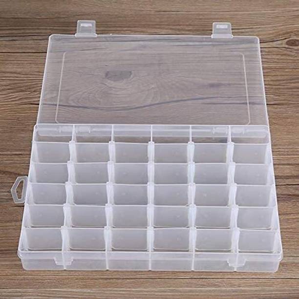 JIGSHTIAL Adjustable Dividers Organizer Pills Drugs Earrings Bead Jewelry Storage Box Case 36 Grids Clear Plastic Storage Box Vanity Box