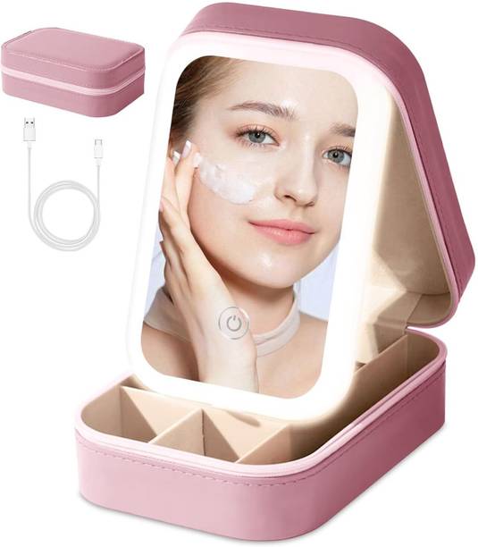 HEVREX Travel LED Makeup Bag with 3-Color Adjustable Light-Up Portable Mirror| jewellery Vanity Box