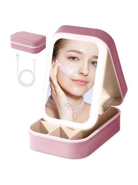 HEVREX Travel LED Makeup Bag with 3-Color Adjustable Light-Up Portable Mirror| jewellery Vanity Box