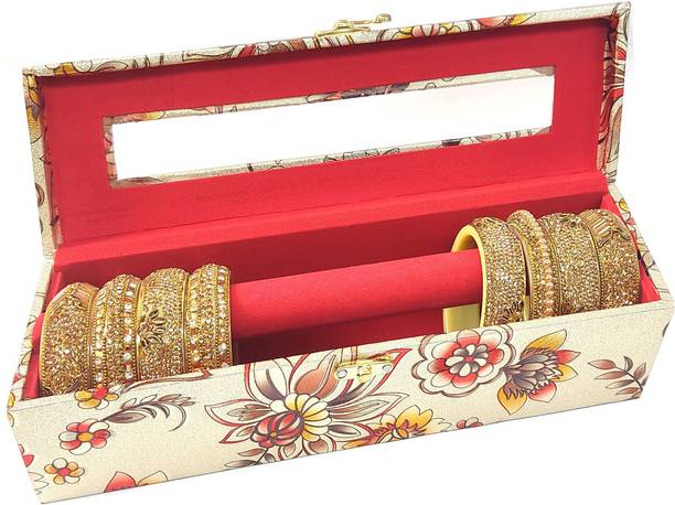 CURIOUS Wooden 1 Piece One Rod Bangle Box Storage Box with Lock System (Gold) BANGLE BOX, LOCK BOX Vanity Box