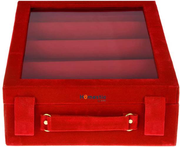 होमस्टिक Wooden 1 Piece Four Rod Transparent Velvet Bangle Storage Box, Maroon बैंगल बॉक्स वैनिटी बॉक्स