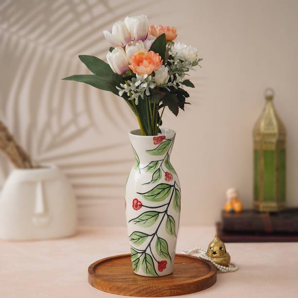 The Transit Story Handpainted leaf Vase for bedroom/living room/countertop/decoration showpiece Ceramic Vase