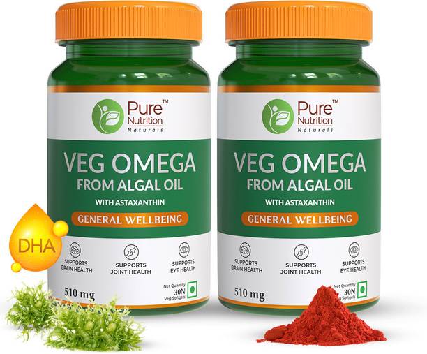 Pure Nutrition Veg Omega 3 | 100% Vegan - DHA-rich Algae | Supports Brain, Heart & Eye Health