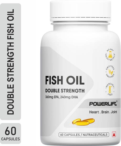 POWERLIFT Omega 3 Fish Oil Double Strength with 360mg EPA, 240mg DHA for Brain, Heart