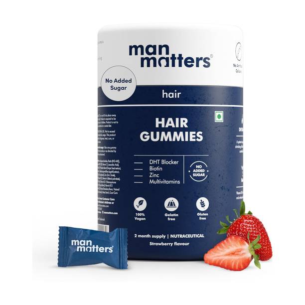 Man Matters 30 mcg Biotin Hair Gummies| 2 Months Pack |With Vitamin A, C,E| No Added Sugar
