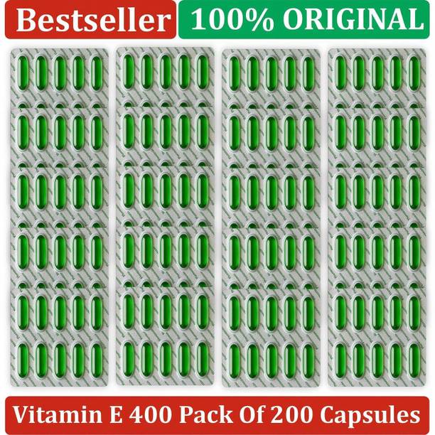 PHARMAZAIN Vitamin E Capsules | Daily Softgel Supplement for Skin, Hair & Nail Health 200 Capsules