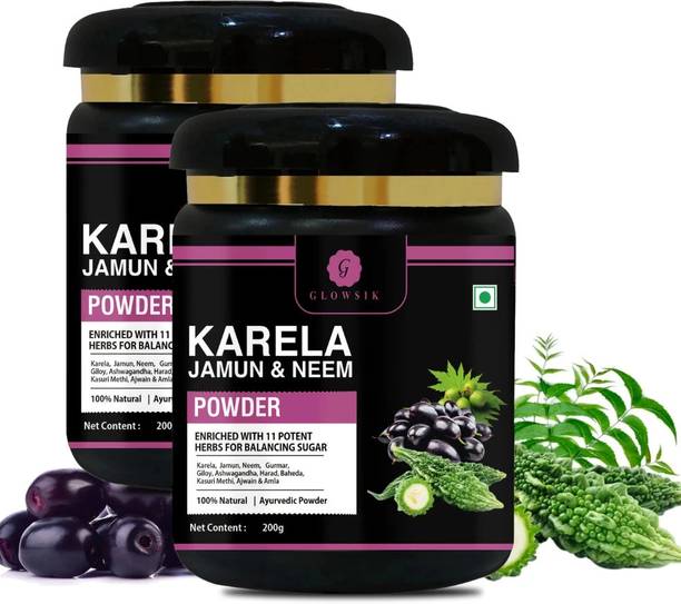 G GLOWSIK Karela Jamun Powder | 11 Potent Herbs | Helps Regulate Sugar Management