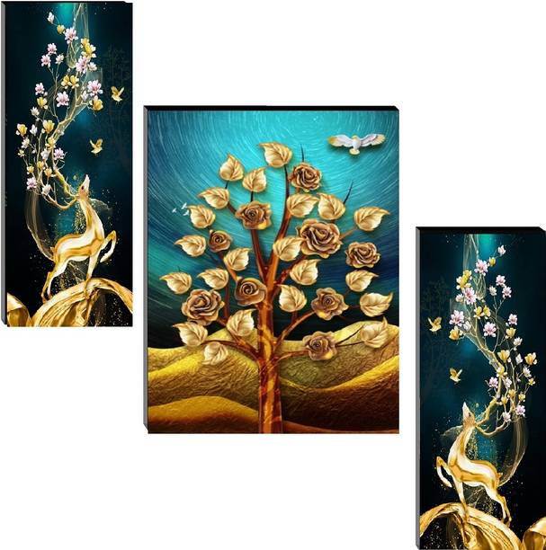 SNDआर्ट Set Of 3 Modern Art Deer Paintings For Wall डिजिटल रीप्रिंट 12 inch x 18 inch पेंटिंग