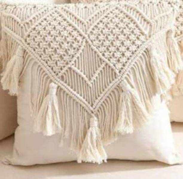 रकनों Macrame Cushion Cover | Boho Pillow Cover with Tussels (MADE IN INDIA).