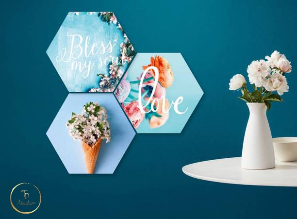 True Décor Set Of 3 Wooden Wall Hanging Room Decoration Items For Home/Office/Bedroom/Gift Pack of 3