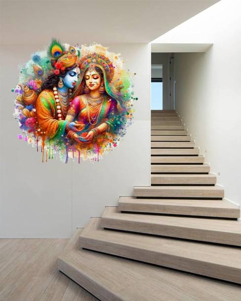 Riditcreation 50 cm Radha Krishna 3D art Self Adhesive Sticker