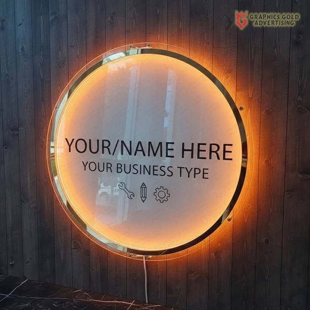 Graphics Gold Advertising Round Acrylic LED Logo Glow Signboard for Business Display