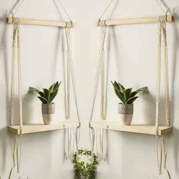 RAKANO Macrame Indoor Wall Hanging Shelf Chic Decor Wood Floating Boho Shelves Wooden Wall Shelf