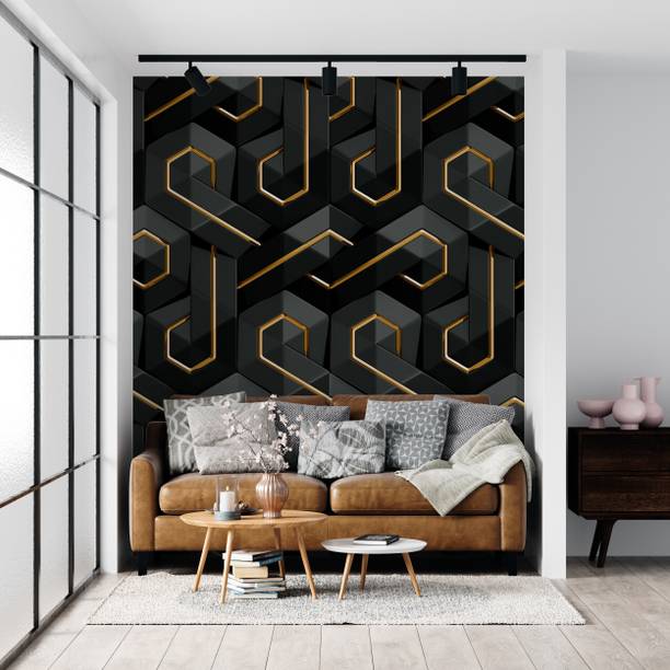 FOKRIM 500 cm 500CM-3D Black Gold Wallpaper Self Adhesive Sticker