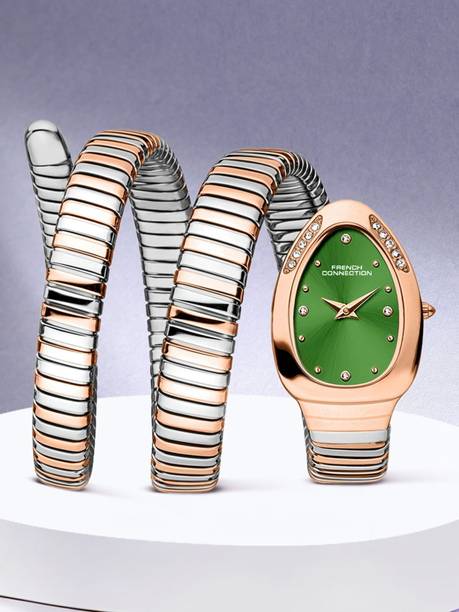 The Mystic Curve Women's Rose Two Tone Watch | Rhinestones Green Sunray Dial Analog Watch - For Women FCN0110NRTM