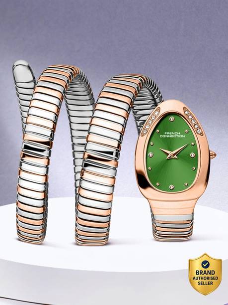 The Mystic Curve Women's Rose Two Tone Watch | Rhinestones Green Sunray Dial Analog Watch - For Women FCN0110NRTM
