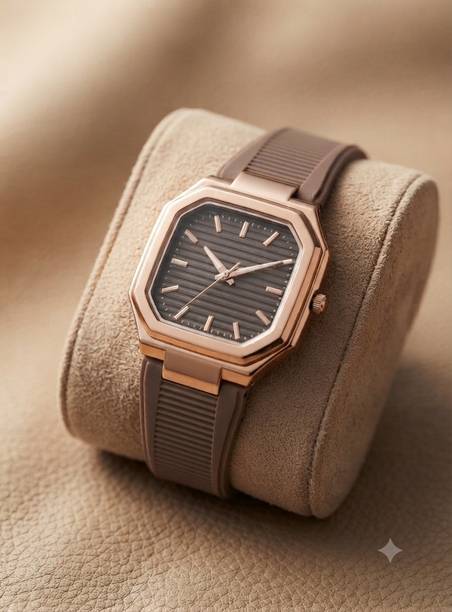 Men's Luxury Octagonal Brown Dial Anallog Watch with Durable Brown Belt Analog Watch  - For Men C1031RG BLKD
