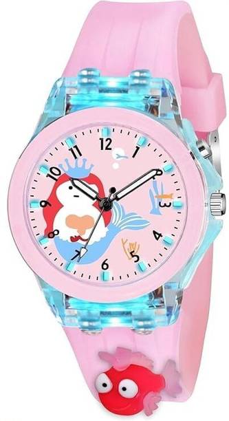 Unisex Kids Pink Printed Dial Pink Glow in Dark Strap Analog Watch  - For Boys & Girls 3D Cute Fish Cartoon Multi Function Rubber Strap Kidd's Watch