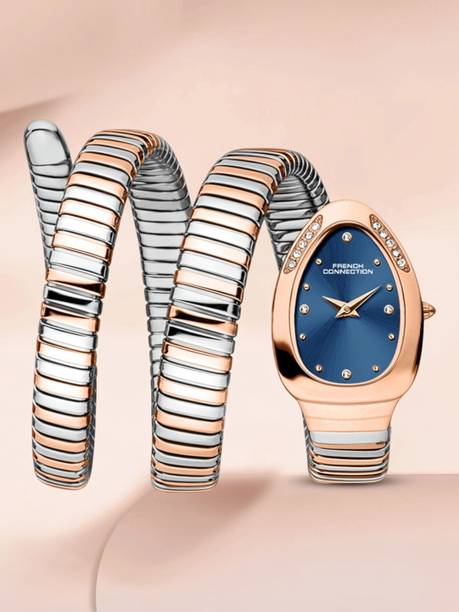 The Mystic Curve Women's Rose Gold Watch | Rhinestones Blue Sunray Dial Analog Watch - For Women FCN0110URTM