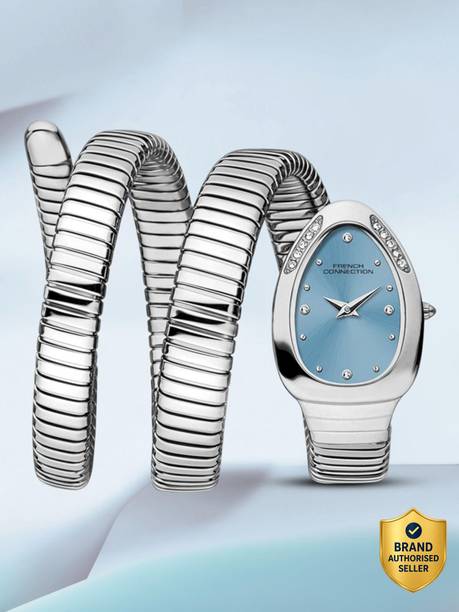 French Connection The Mystic Curve The Mystic Curve Women's Silver Watch | Rhinestones Blue Sunray Dial Analog Watch  - For Women