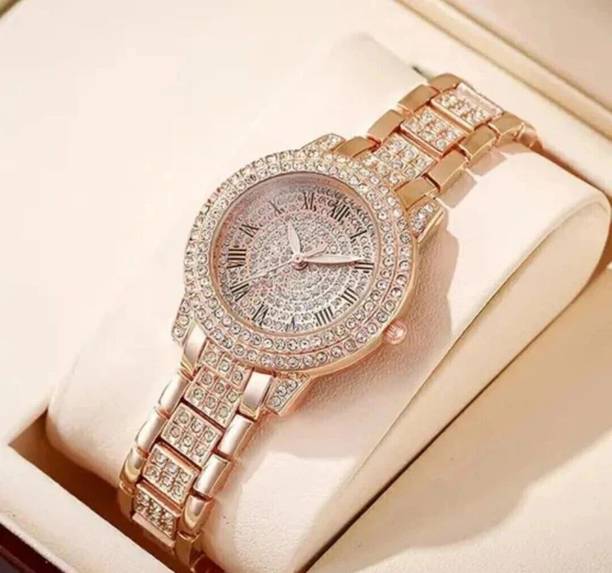 LUXURY FASHION PREMIUM DIAMOND CRYSTAL DIAL STAINLESS STEEL ROSE GOLD CHAIN SRA Analog Watch  - For Women SRA1388J -J