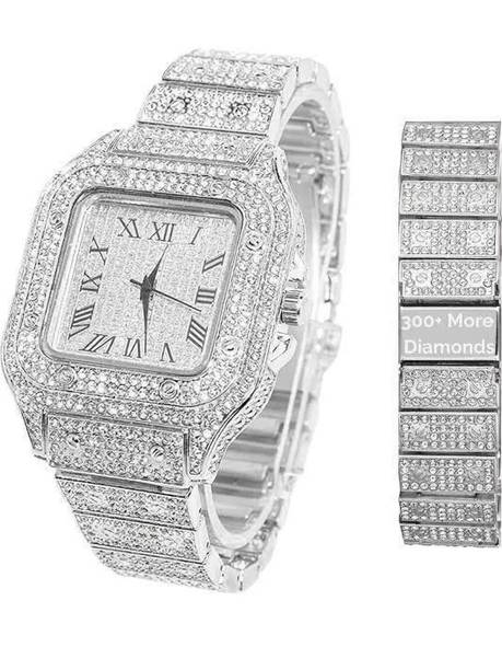 STAINLESS STEEL DIAMOND CRYSTAL SILVER CHAIN Analog Watch  - For Men DiamondSquare