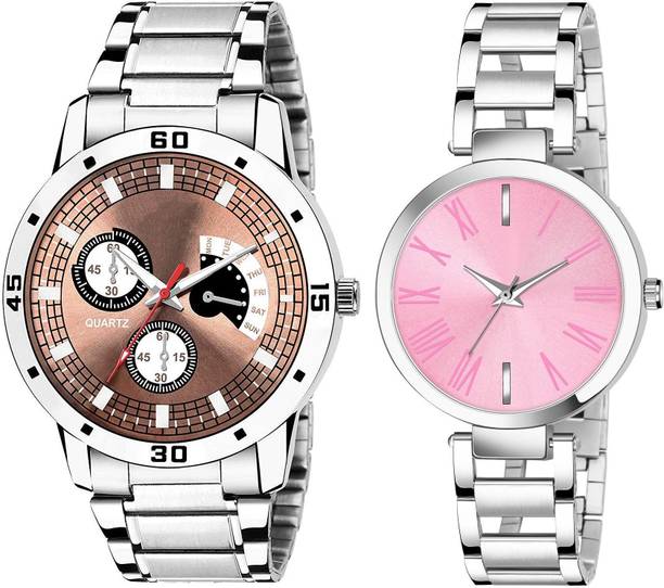 Analog Watch  - For Couple New Stylish Brown and Pink Dial Analogue Watch Combo Of 2