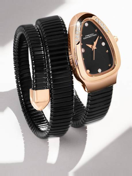 The Mystic Curve Women's Black Watch | Rhinestones Black Sunray Dial Analog Watch - For Women FCN0110BM