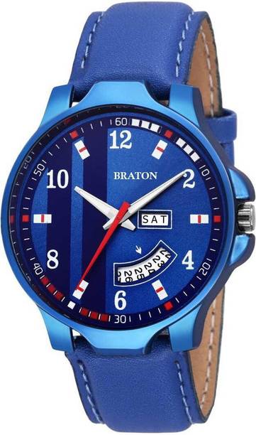 BRATON BT1968SL04 New Generation Blue Dial Blue Genuine Leather Strap Day & Date Working Wrist Analog Watch  - For Men