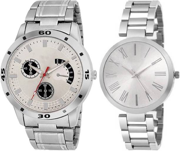 Combo Of 2 Analog Watch  - For Couple New Stylish and Best Designer Silver Dials
